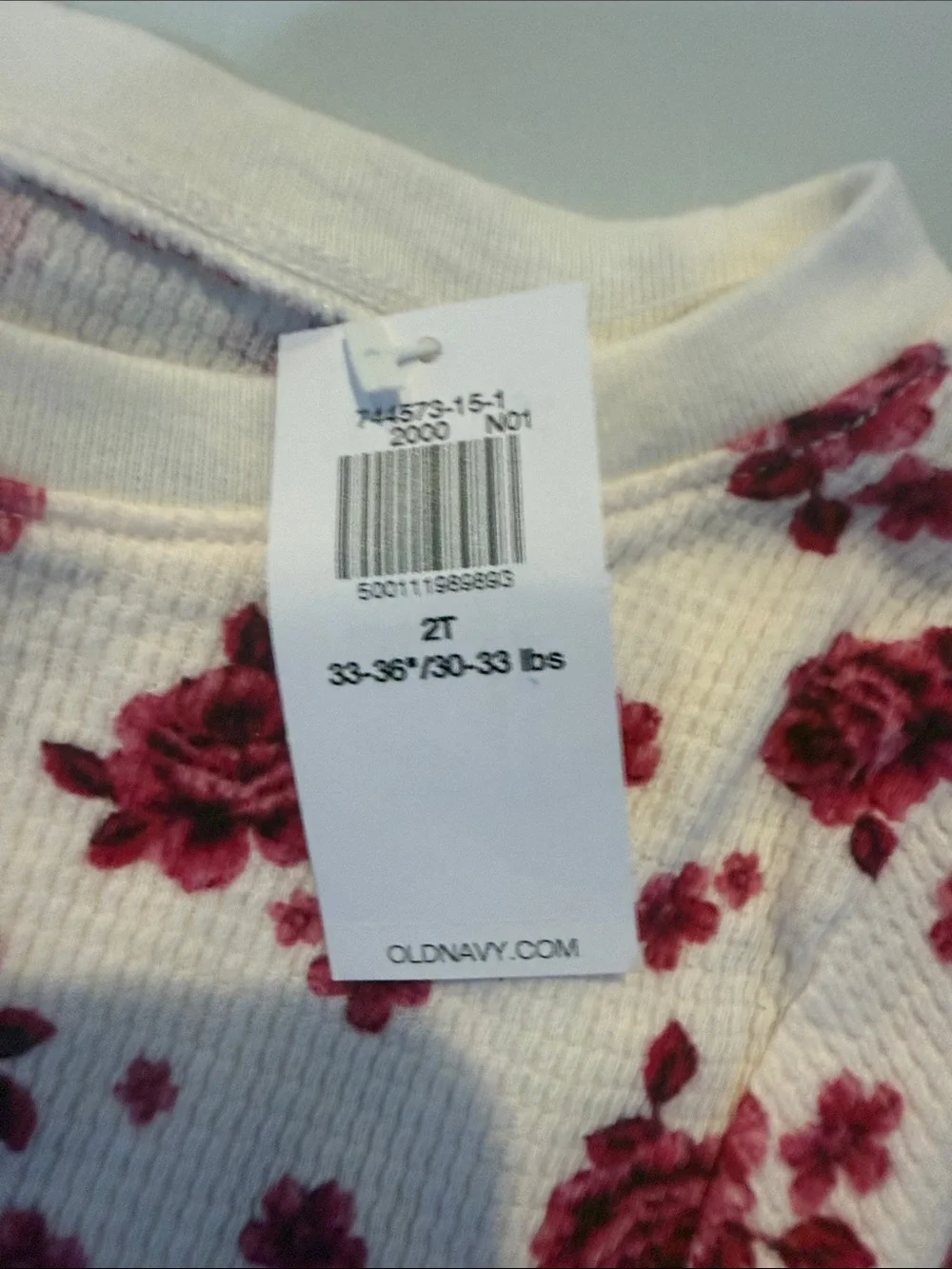Old Navy White Long-Sleeve Thermal Top with Pink Floral Print 2T NWT NEW